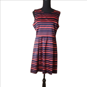 Cynthia Rowley Blue and Red Pleated Midi Sundress, Size 12